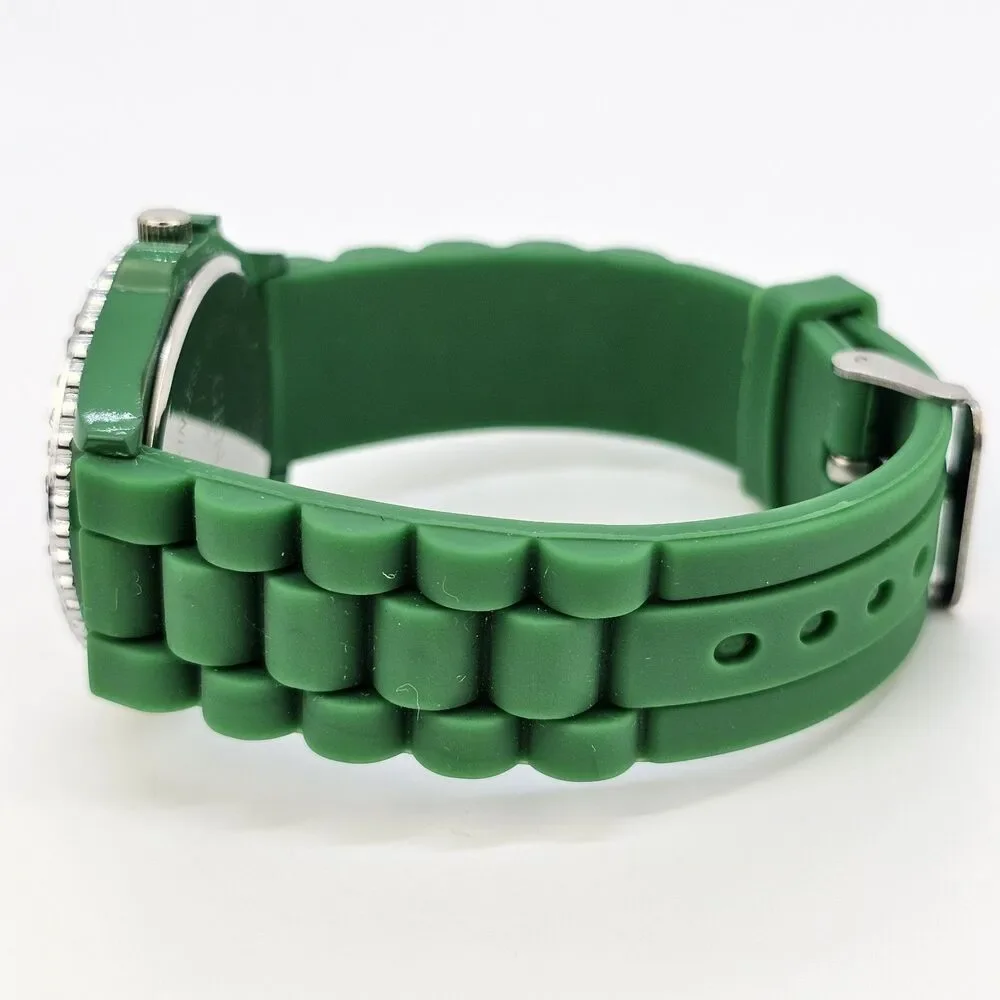 38MM Women's Watch Green Dial Green‎ Plastic Band Straps New Battery